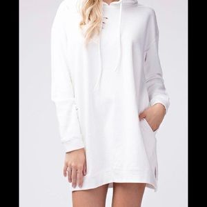 Honey Punch Distressed White Hoodie Dress